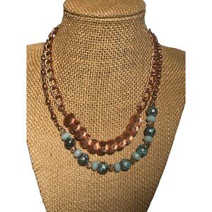 Juicy Couture Copper Tone Necklace Double Strand Blue Green Beads Adjustable
